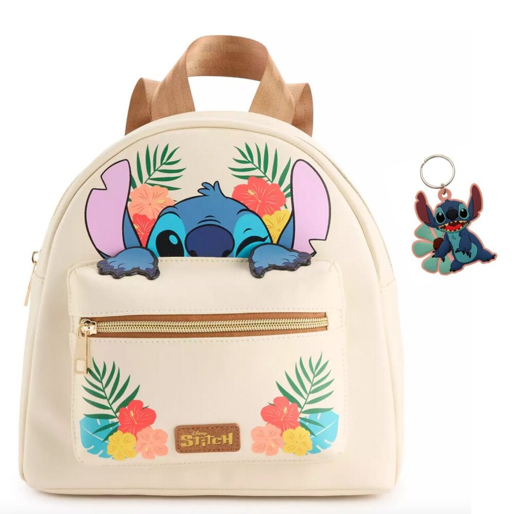 Disney Floral Stitch Mini Backpack and Keyring Charm